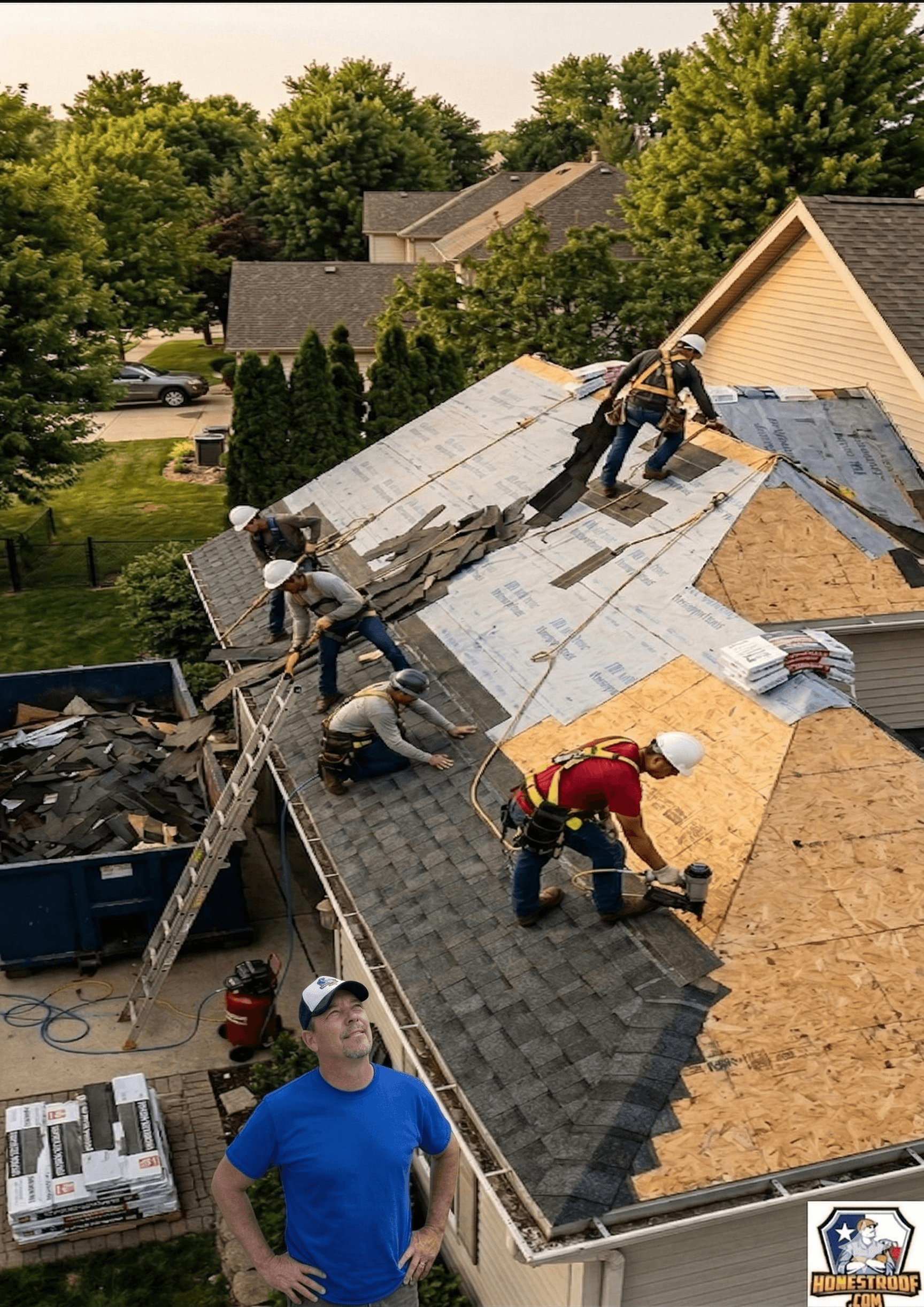 Dennis and the HonestRoof crew working on a roof replacement